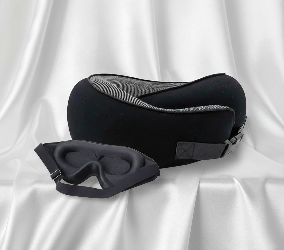 Pack Confort FlyRest™ — Oreiller Ergonomique + Masque de Sommeil