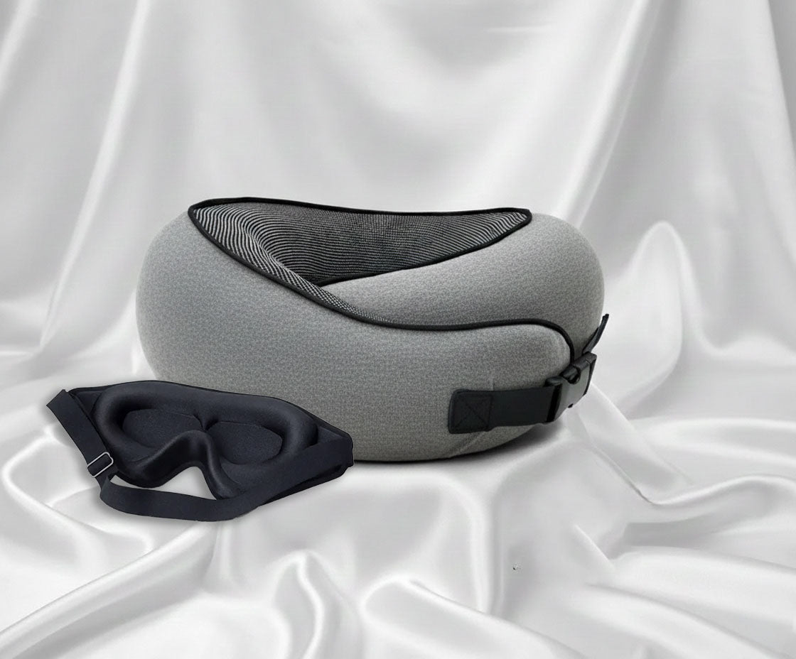 Pack Confort FlyRest™ — Oreiller Ergonomique + Masque de Sommeil