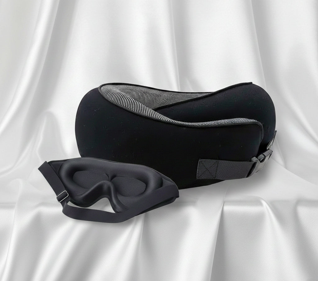 Pack Confort FlyRest™ — Oreiller Ergonomique + Masque de Sommeil
