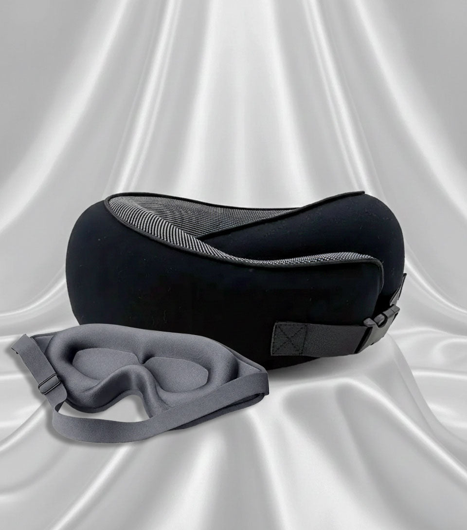 Pack Confort FlyRest™ — Oreiller Ergonomique + Masque de Sommeil