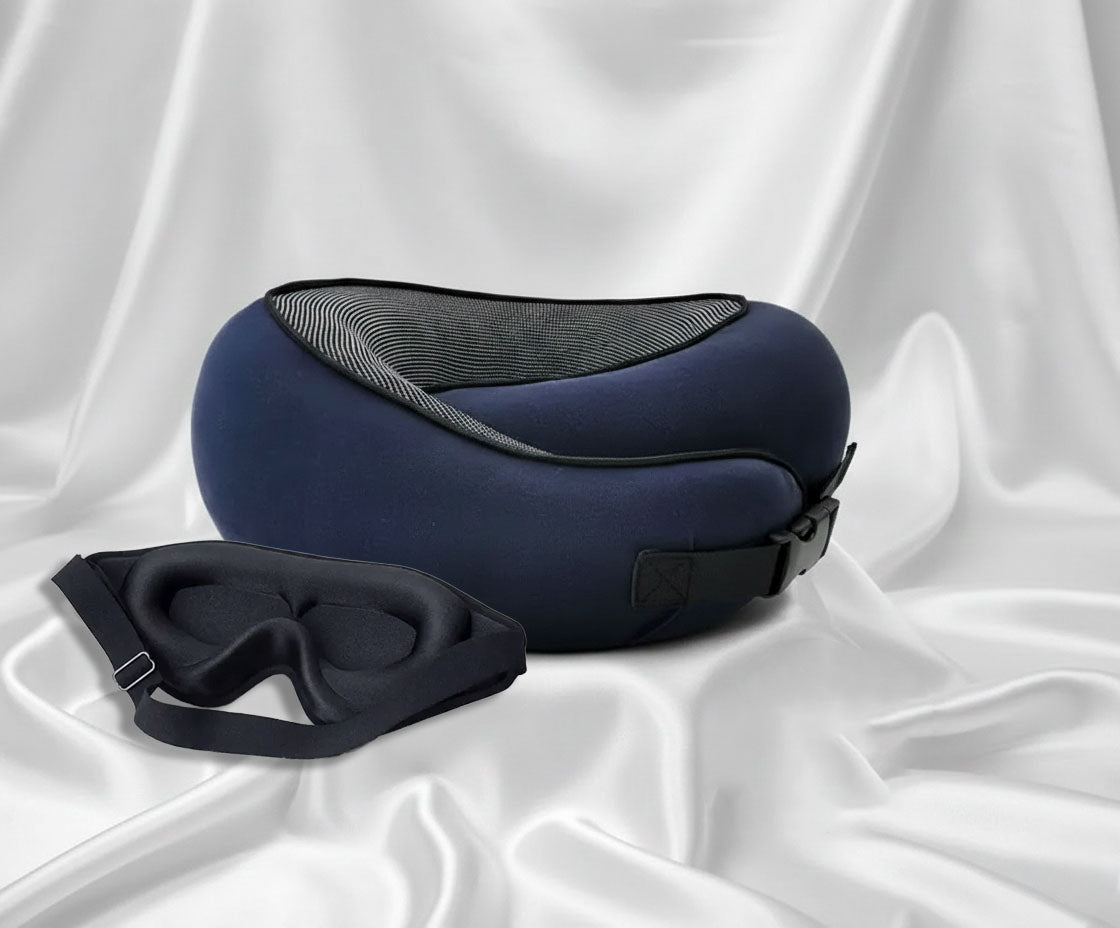 Pack Confort FlyRest™ — Oreiller Ergonomique + Masque de Sommeil