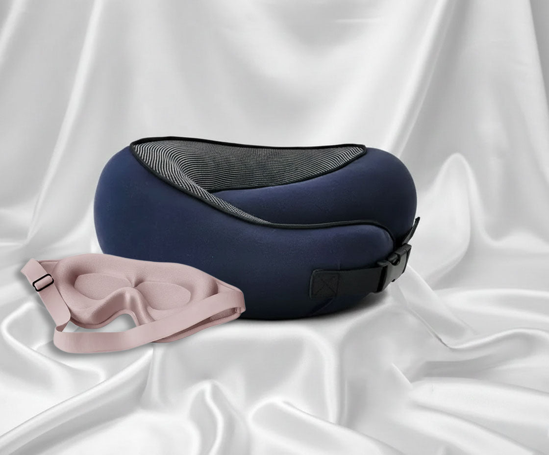 Pack Confort FlyRest™ — Oreiller Ergonomique + Masque de Sommeil