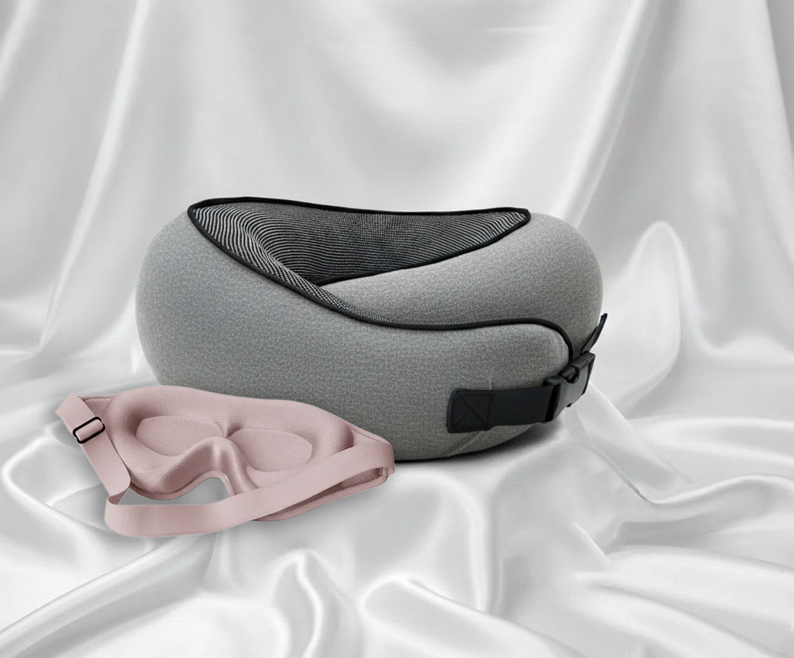 Pack Confort FlyRest™ — Oreiller Ergonomique + Masque de Sommeil